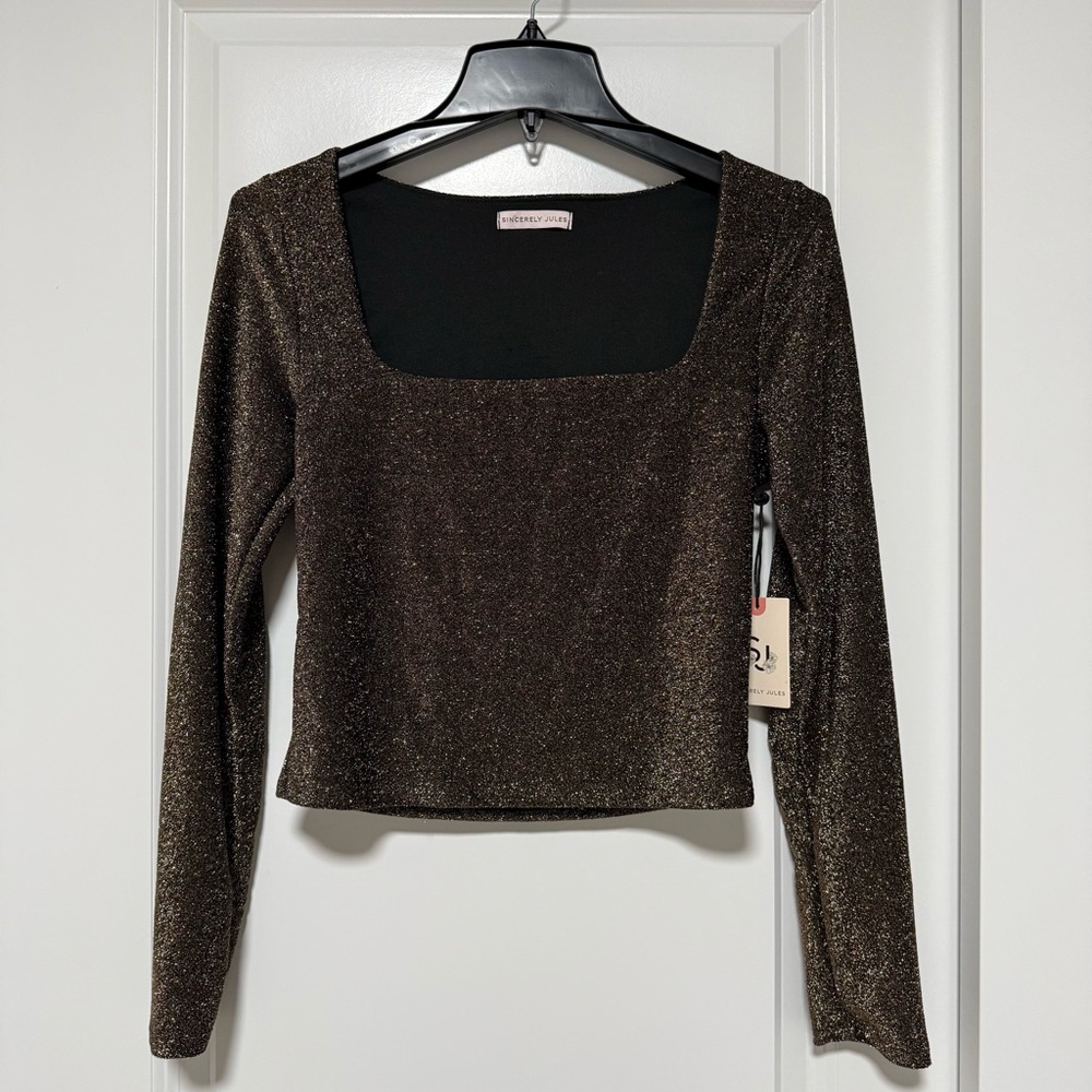 Sincerely Jules Top Shimmering Long Sleeve Blouse Party Evening
